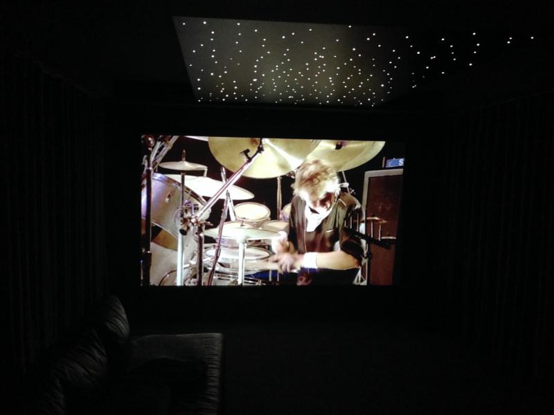 Big screen with hidden speakers and starlight ceiling 